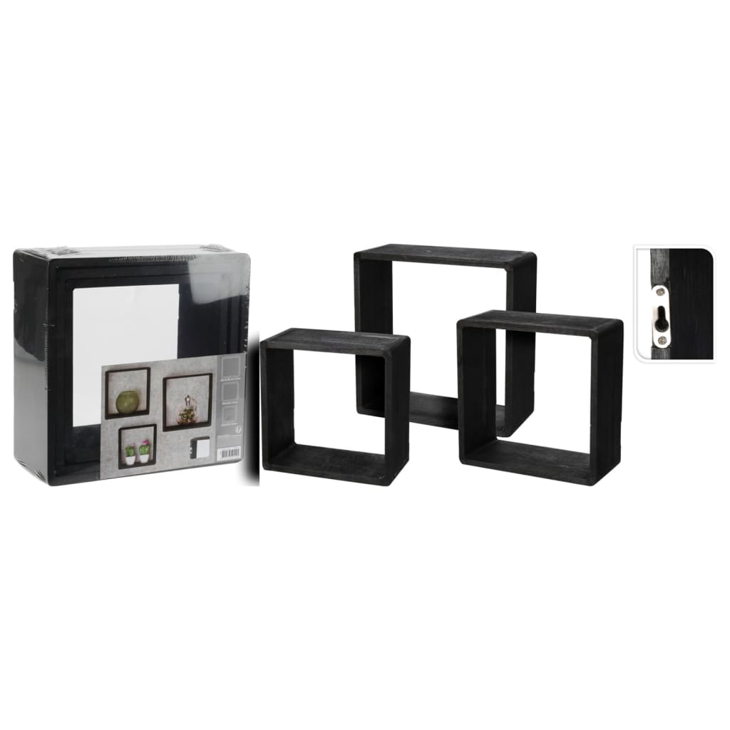 H&S Collection Set rafturi din lemn, 3 piese, 28,5x28,5x12 cm, negru Lando - Lando