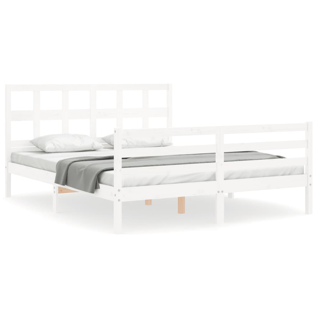 Cadru de pat cu tăblie, alb, 160x200 cm, lemn masiv - Lando