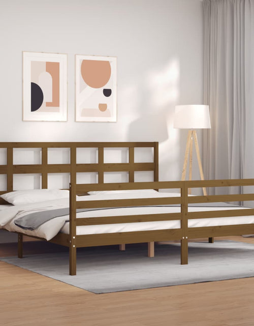 Încărcați imaginea în vizualizatorul Galerie, Cadru pat cu tăblie, maro miere, 200x200 cm, lemn masiv - Lando
