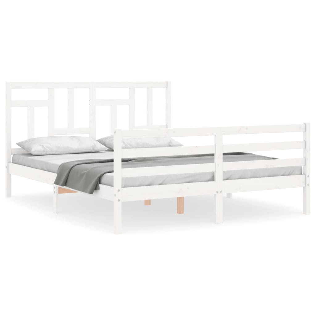 Cadru de pat cu tăblie, alb, 160x200 cm, lemn masiv - Lando