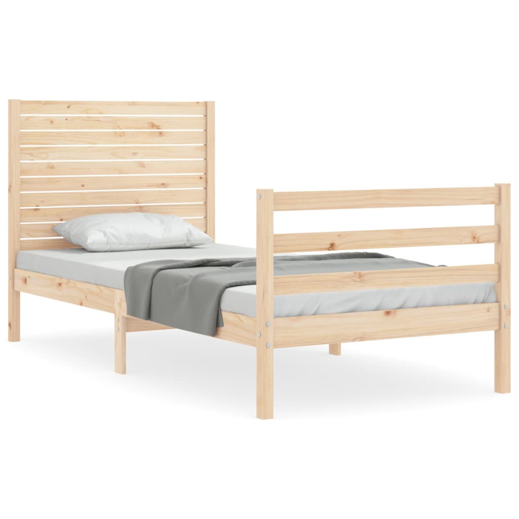 Cadru de pat cu tăblie single, lemn masiv - Lando