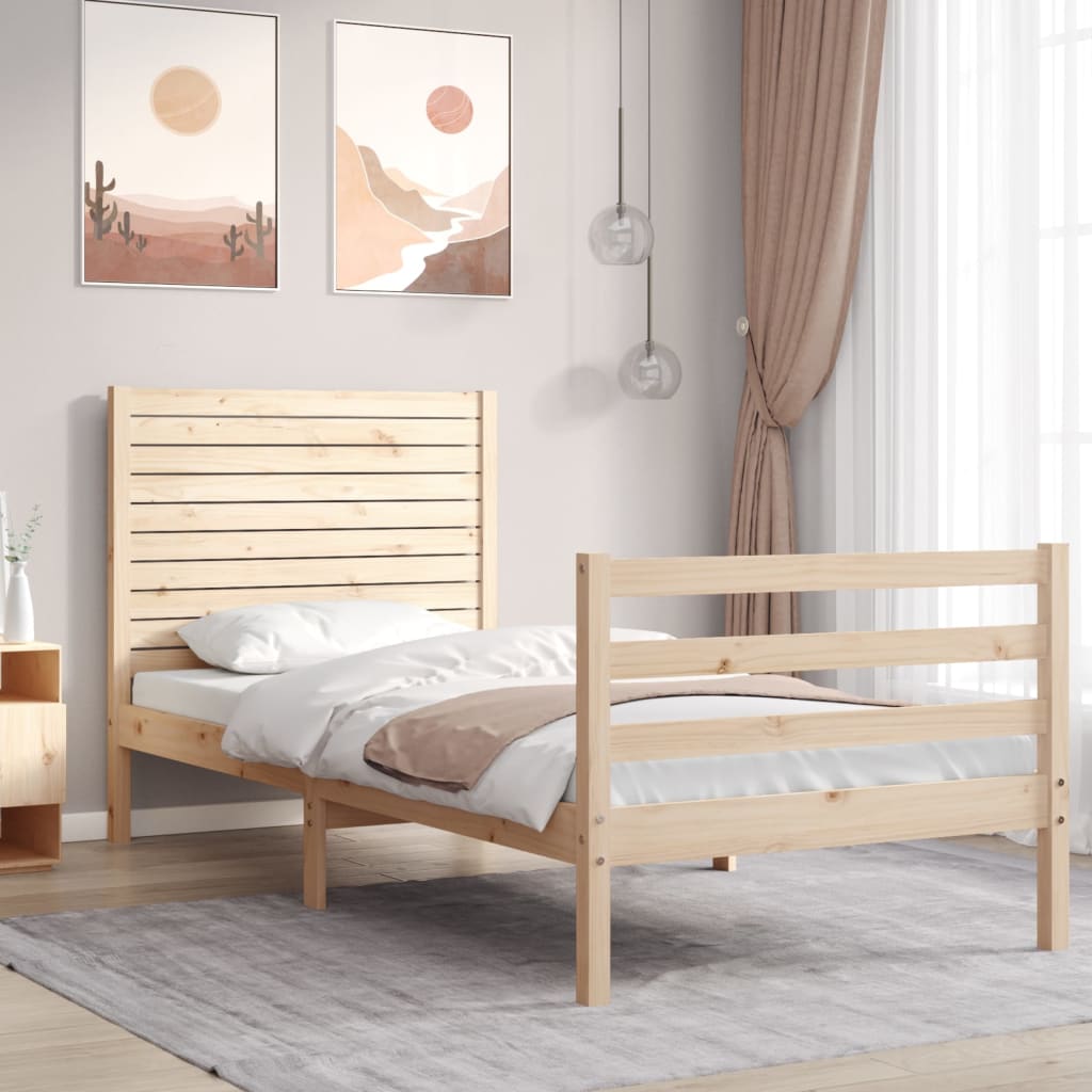 Cadru de pat cu tăblie single, lemn masiv - Lando