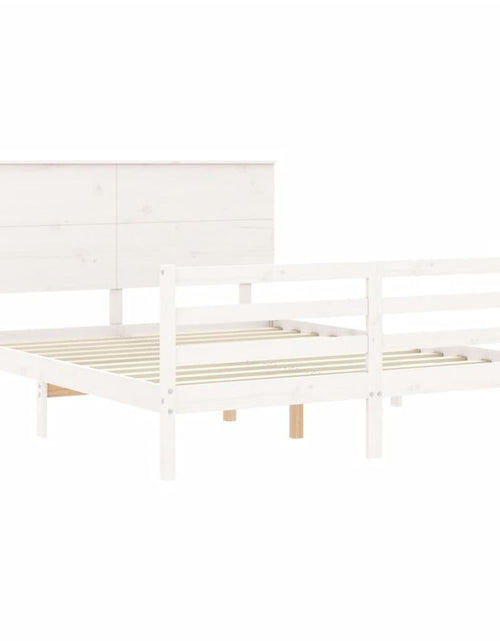 Încărcați imaginea în vizualizatorul Galerie, Cadru de pat cu tăblie, alb, 160x200 cm, lemn masiv - Lando

