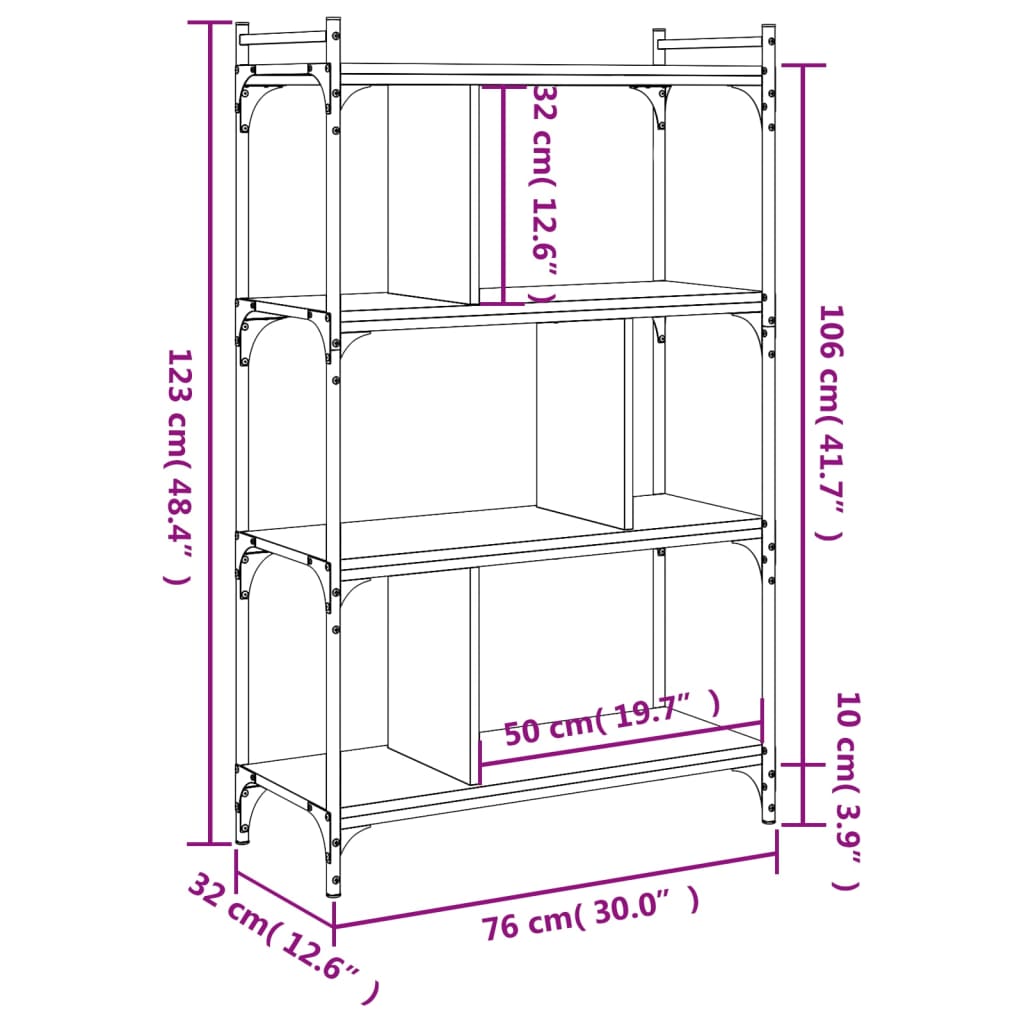 Bibliotecă cu 4 niveluri, negru, 76x32x123 cm, lemn prelucrat Lando - Lando