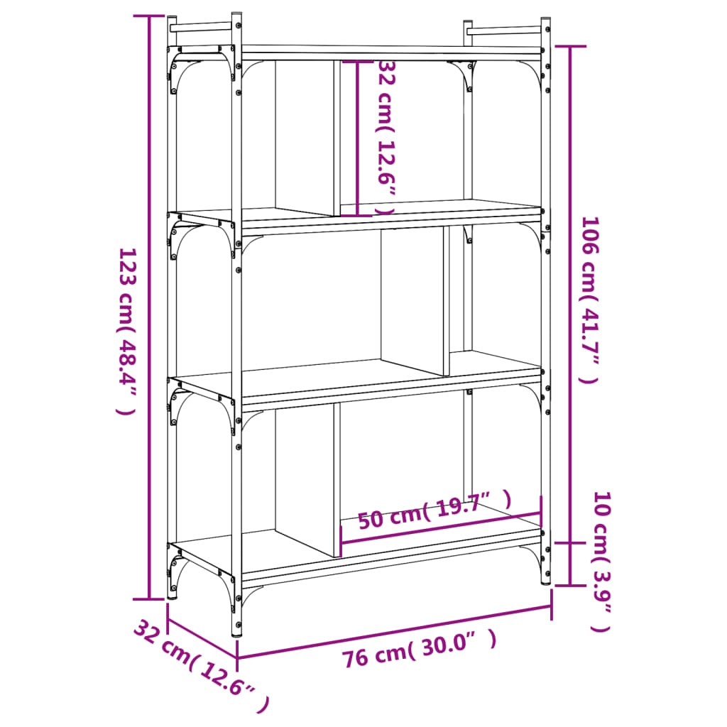 Bibliotecă cu 4 niveluri, stejar fumuriu, 76x32x123 cm, lemn Lando - Lando