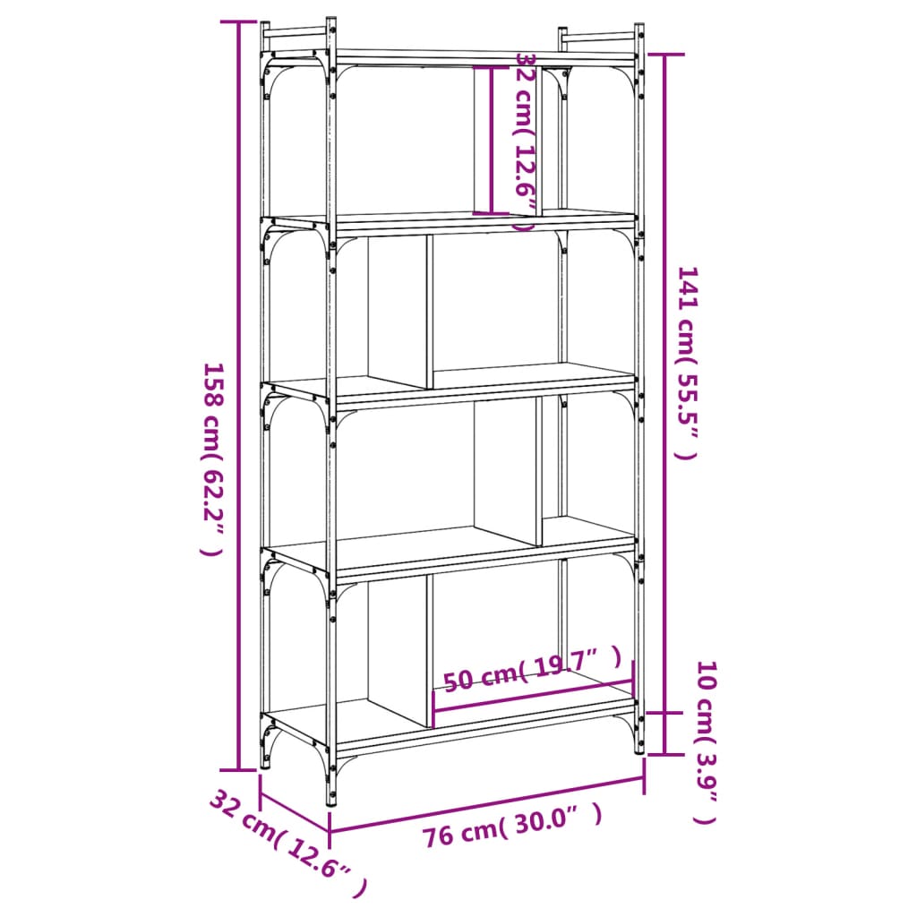 Bibliotecă cu 5 niveluri stejar maro 76x32x158 cm lemn compozit Lando - Lando