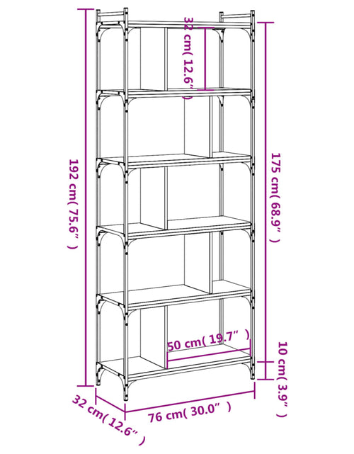 Загрузите изображение в средство просмотра галереи, Bibliotecă cu 6 niveluri, stejar fumuriu, 76x32x192 cm, lemn Lando - Lando
