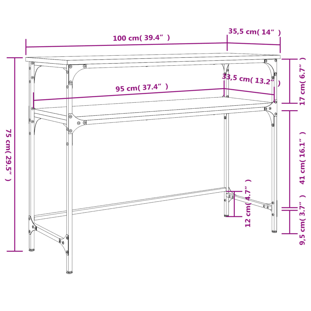 Măsuță consolă, stejar sonoma, 100x35,5x75 cm, lemn prelucrat Lando - Lando