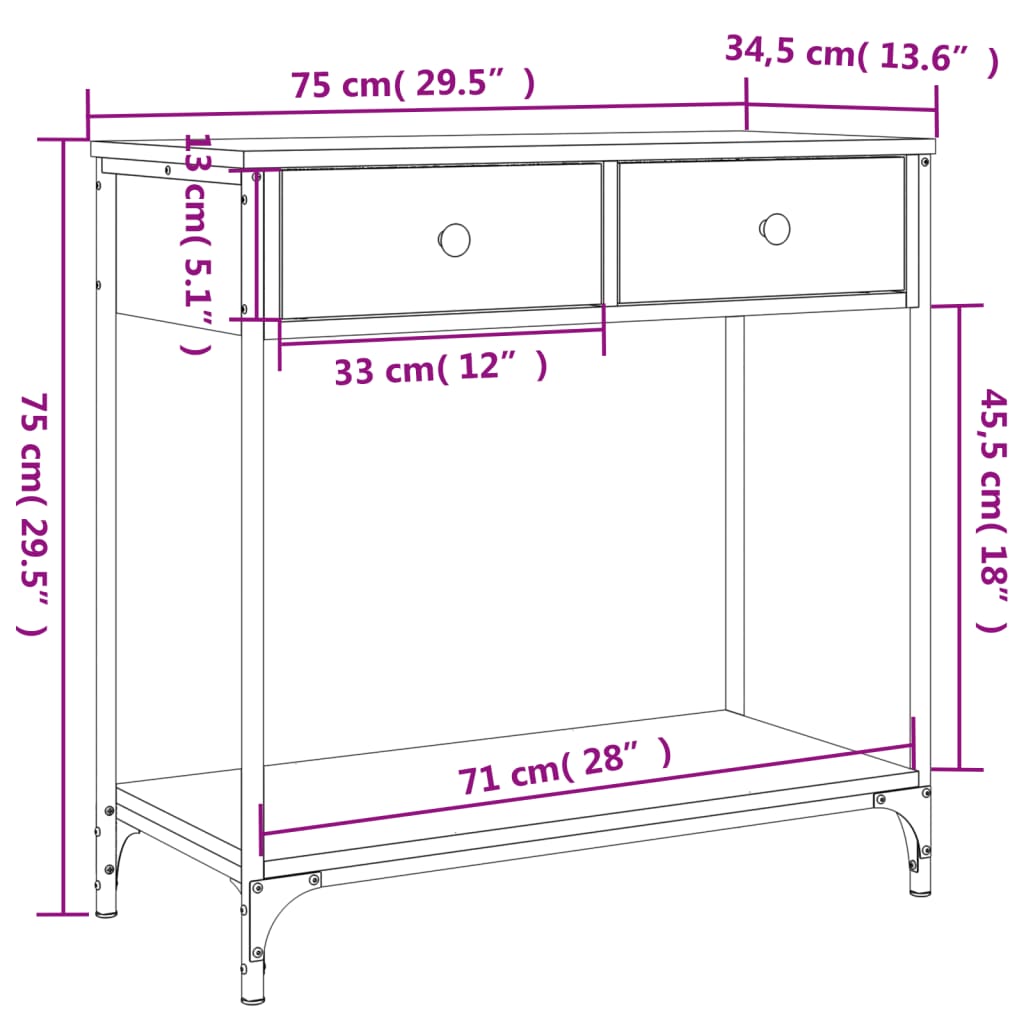 Masă consolă, stejar fumuriu, 75x34,5x75 cm, lemn prelucrat Lando - Lando