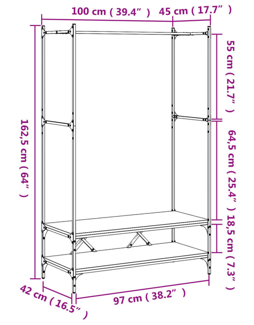 Încărcați imaginea în vizualizatorul Galerie, Suport de haine cu rafturi, stejar maro, lemn prelucrat Lando - Lando
