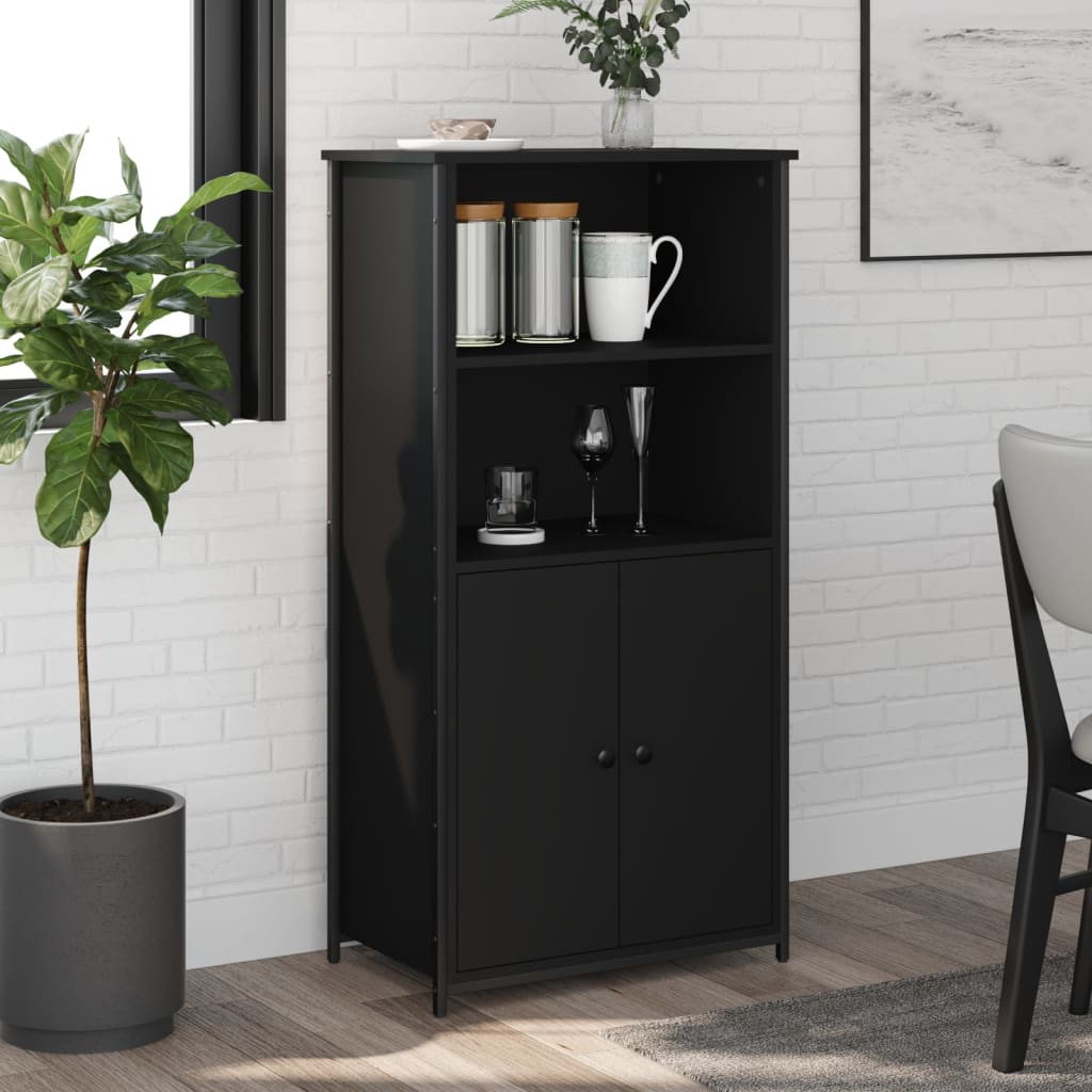 Dulap înalt, negru, 62x36x121,5 cm, lemn prelucrat - Lando