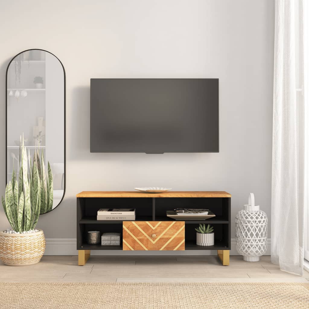 Dulap TV, maro și negru, 100x33,5x46 cm, lemn masiv de mango Lando - Lando