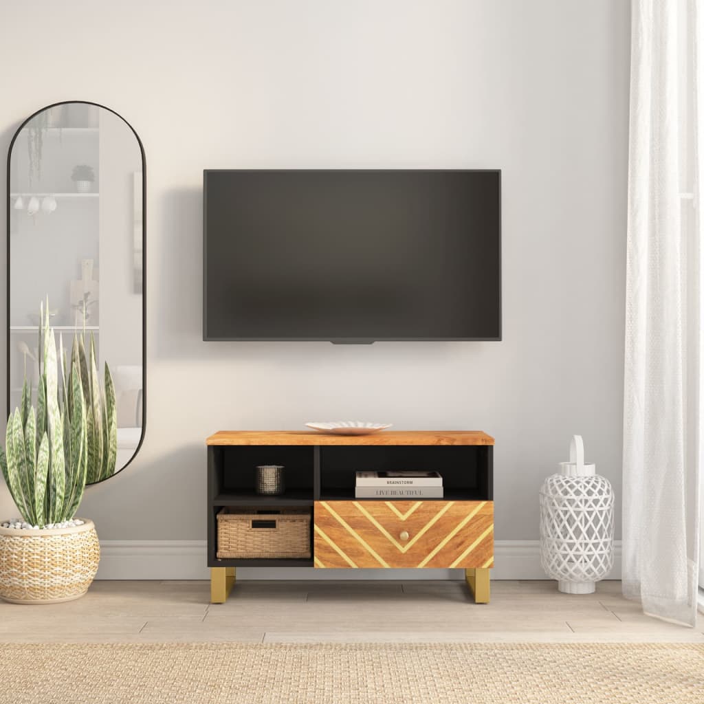 Dulap TV, maro și negru, 80x33,5x46 cm, lemn masiv de mango Lando - Lando