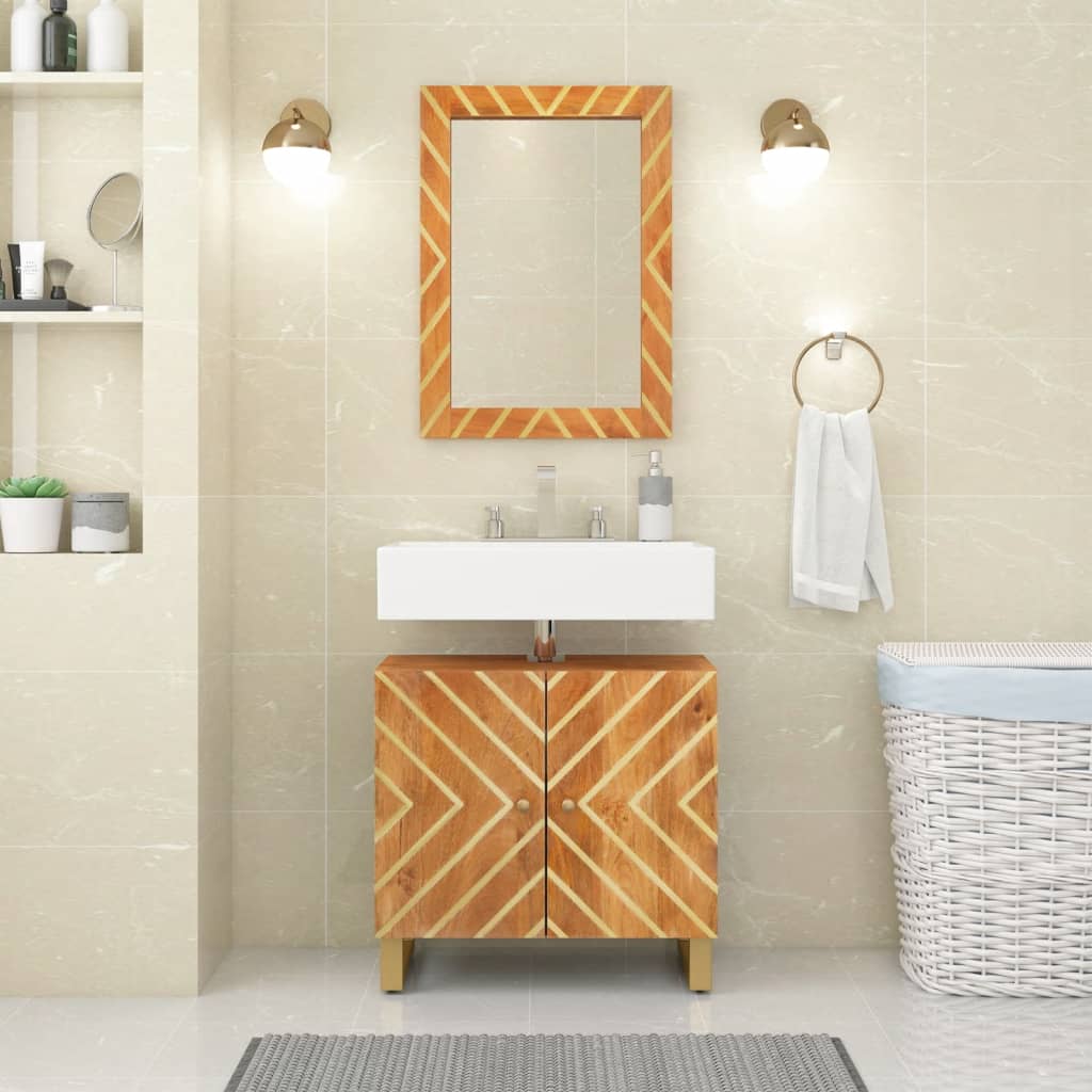 Oglindă de baie, maro, 50x70x3 cm, lemn masiv mango și sticlă Lando - Lando