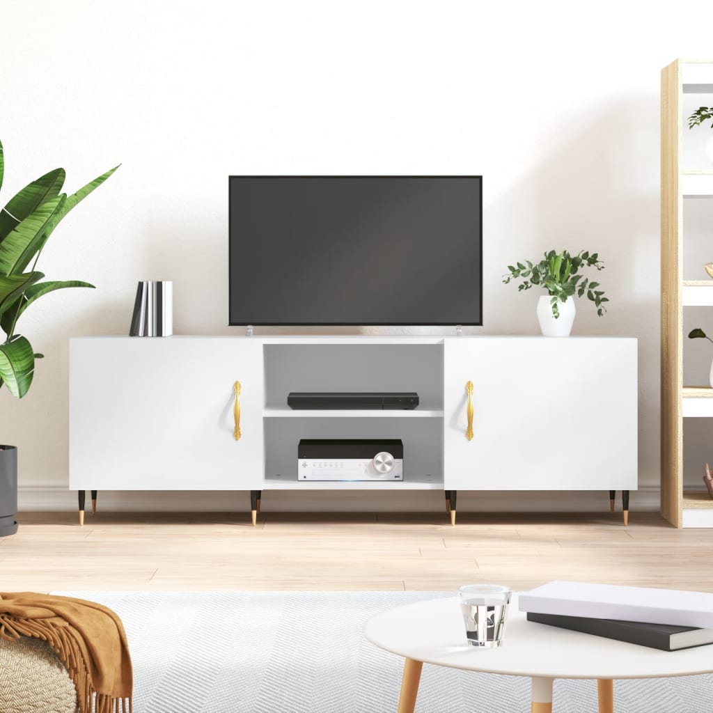 Comodă TV, alb extralucios, 150x30x50 cm, lemn compozit Lando - Lando