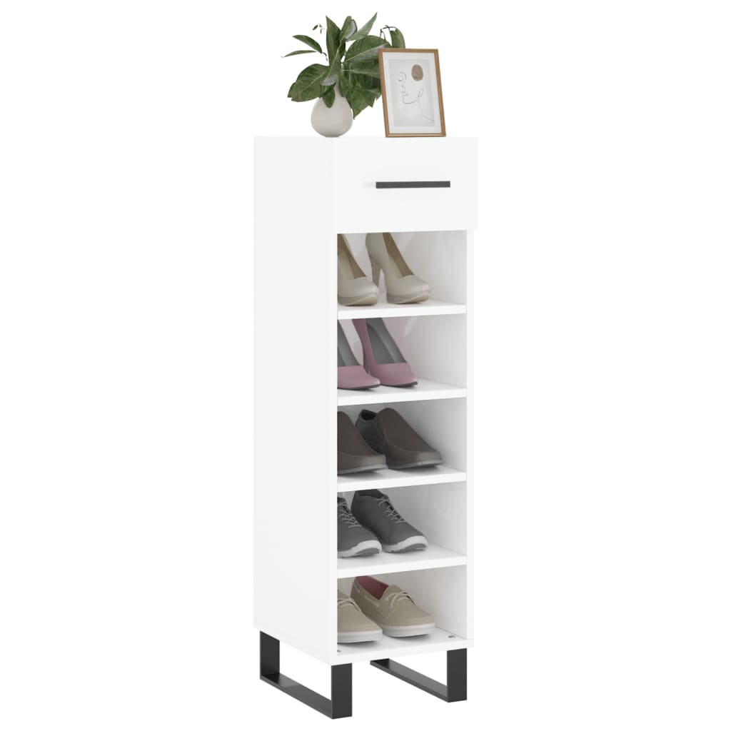 Pantofar, alb extralucios, 30x35x105 cm, lemn prelucrat - Lando