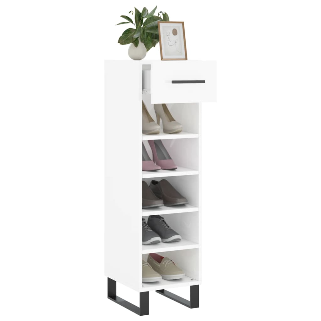 Pantofar, alb extralucios, 30x35x105 cm, lemn prelucrat - Lando