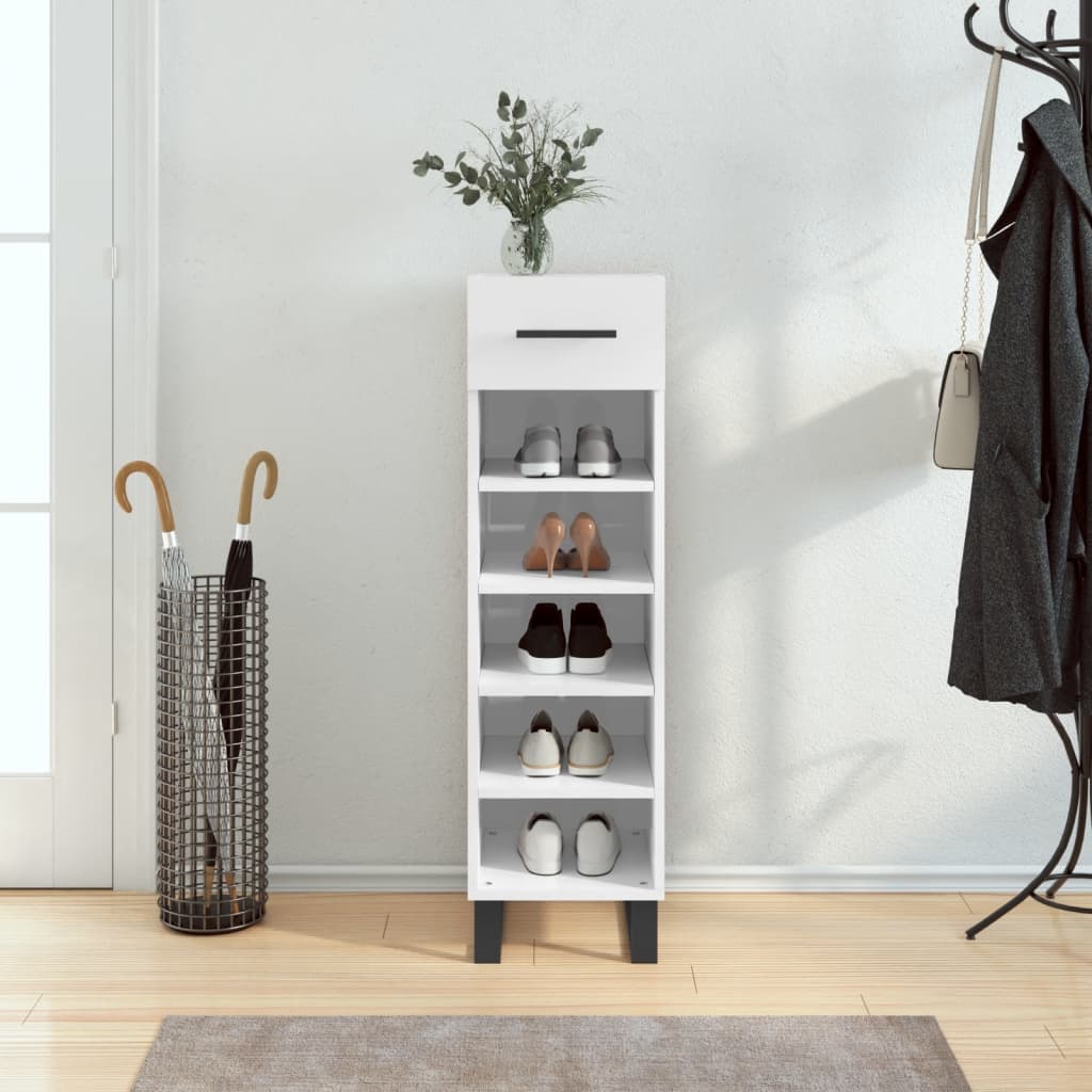 Pantofar, alb extralucios, 30x35x105 cm, lemn prelucrat - Lando