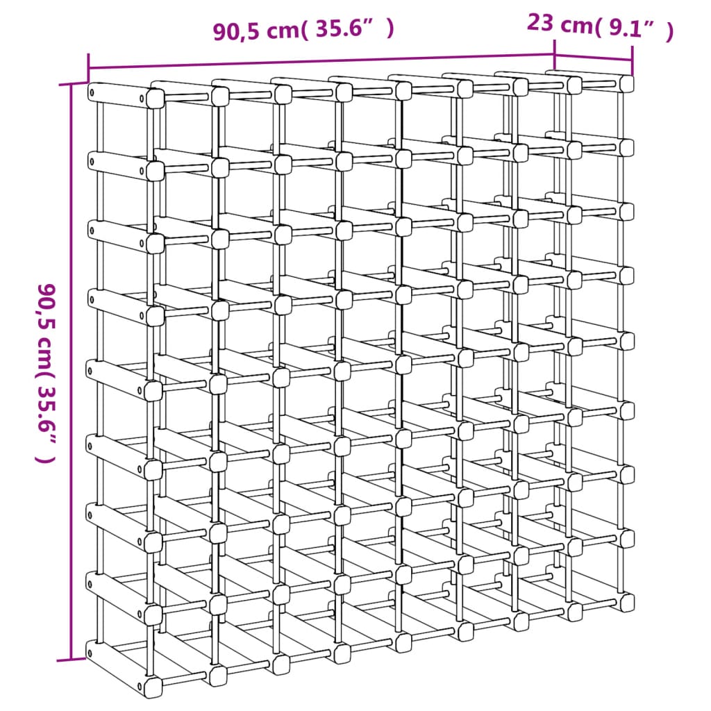 Raft de vin pentru 72 sticle, 90,5x23x90,5 cm, lemn masiv pin - Lando