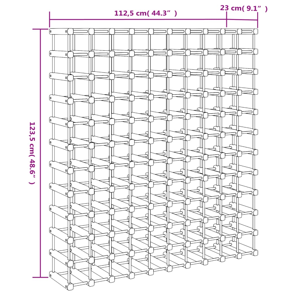 Raft de vin pentru 120 sticle 112,5x23x123,5 cm lemn masiv pin - Lando