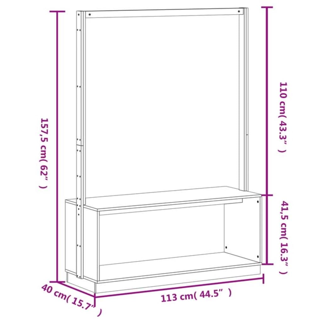 Cuier de haine cu pantofar, 113x40x157,5 cm, lemn masiv de pin Lando - Lando