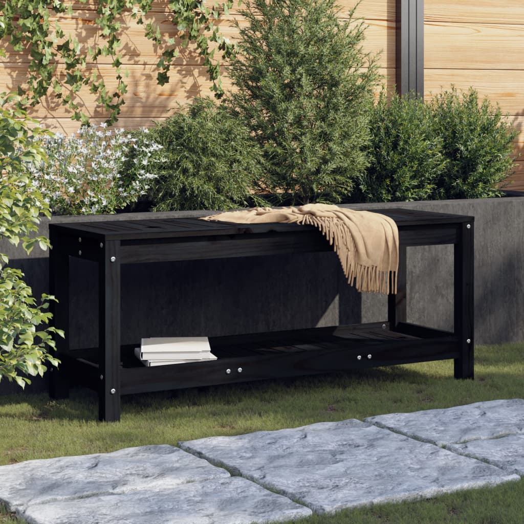 Bancă de grădină, negru, 108x35x45 cm, lemn masiv de pin - Lando
