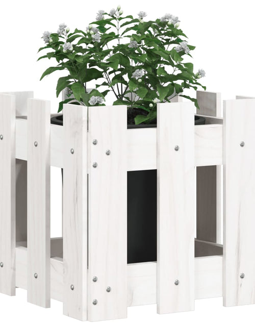 Загрузите изображение в средство просмотра галереи, Jardinieră grădină design gard, alb, 30x30x30 cm lemn masiv pin - Lando

