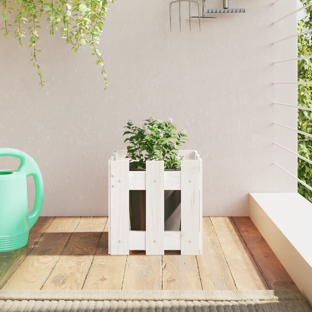 Jardinieră grădină design gard, alb, 30x30x30 cm lemn masiv pin - Lando