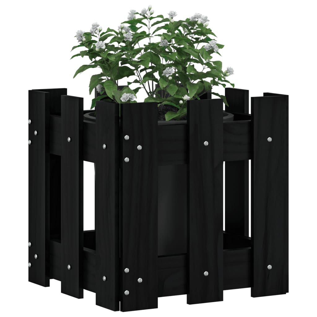 Jardinieră grădină design gard negru 30x30x30 cm lemn masiv pin - Lando