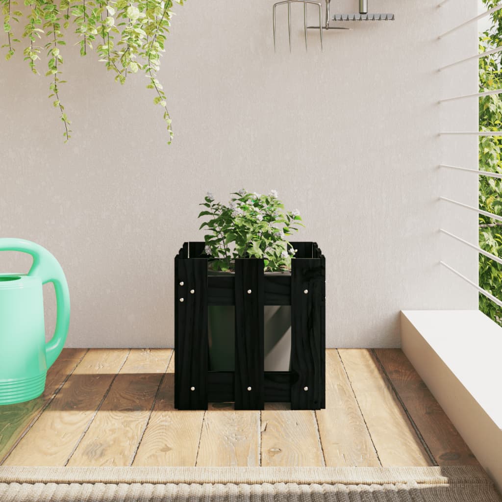 Jardinieră grădină design gard negru 30x30x30 cm lemn masiv pin - Lando
