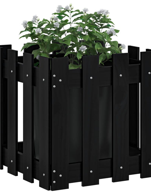 Încărcați imaginea în vizualizatorul Galerie, Jardinieră grădină design gard negru 40x40x40 cm lemn masiv pin - Lando
