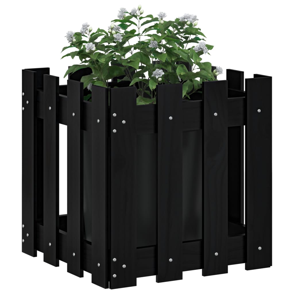 Jardinieră grădină design gard negru 40x40x40 cm lemn masiv pin - Lando