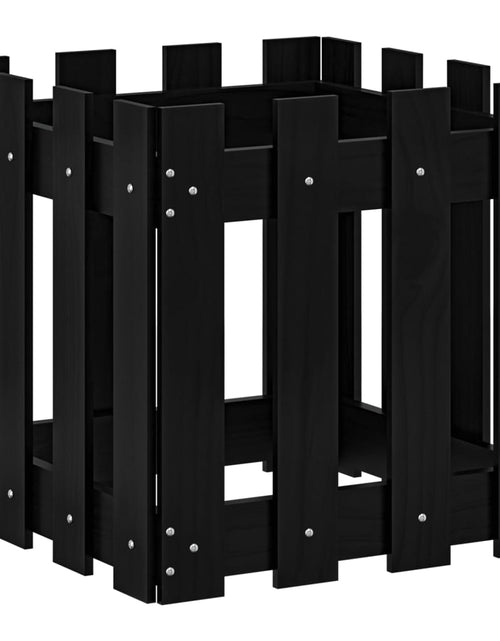 Încărcați imaginea în vizualizatorul Galerie, Jardinieră grădină design gard negru 40x40x40 cm lemn masiv pin - Lando
