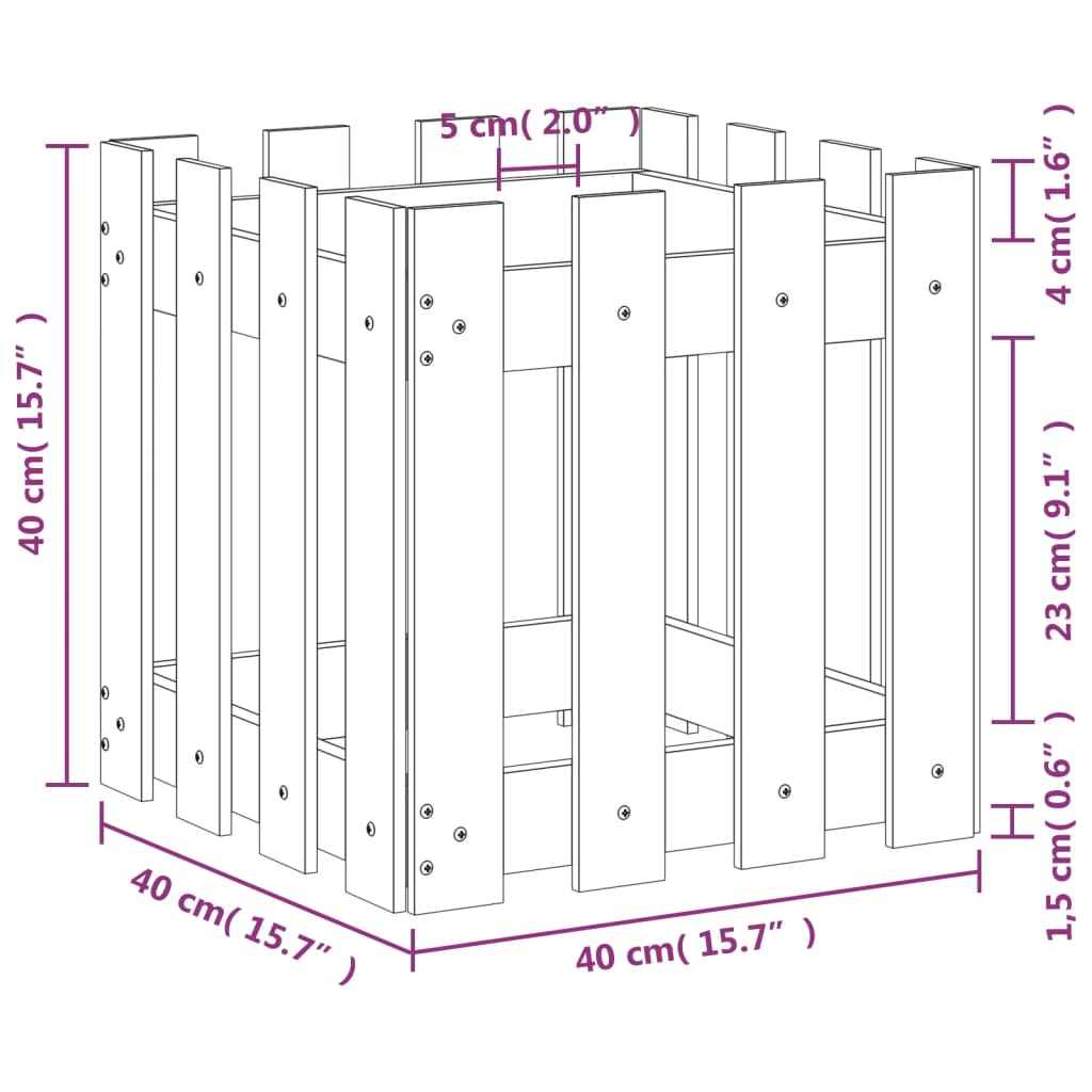 Jardinieră grădină design gard, 40x40x40 cm, lemn masiv douglas - Lando