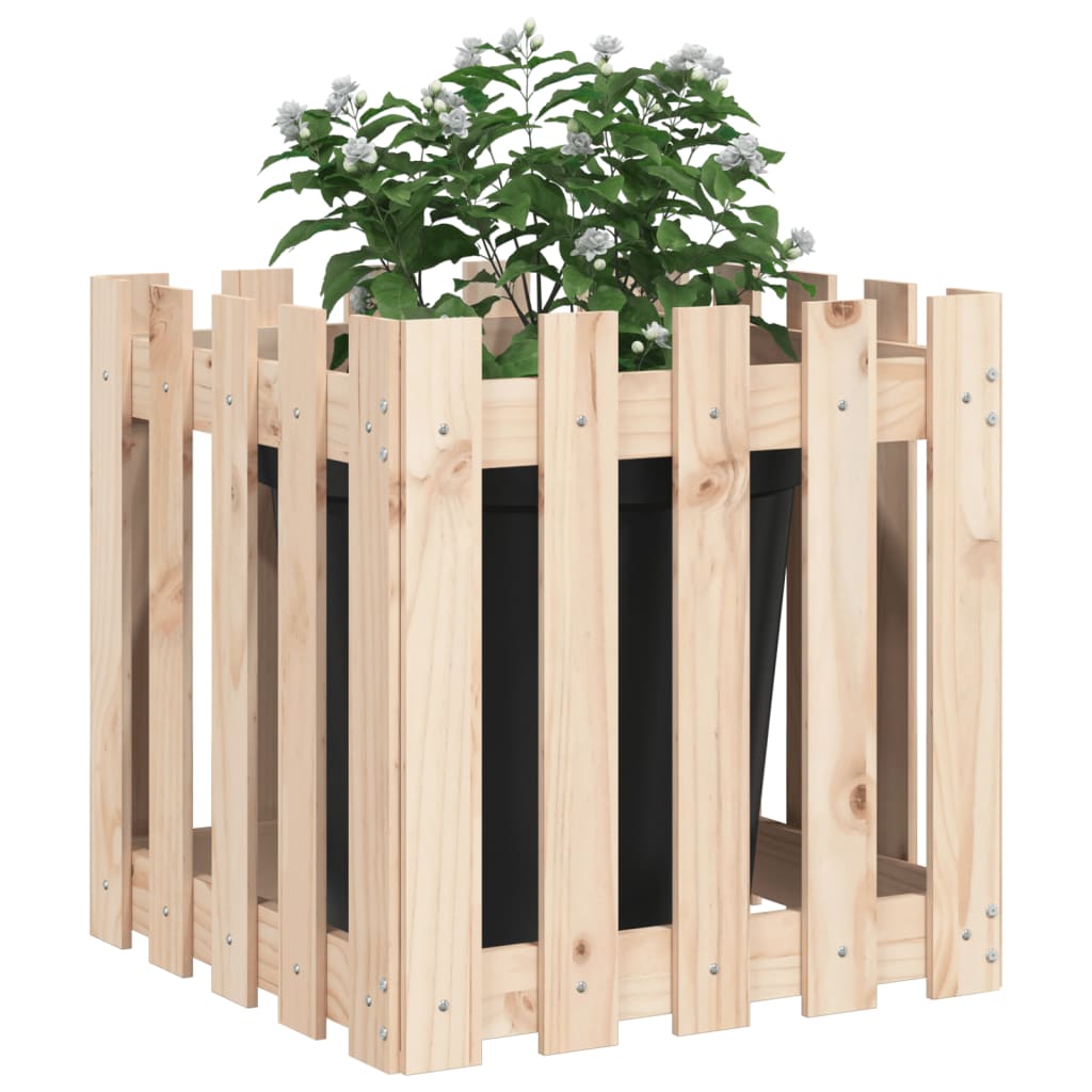 Jardinieră grădină design gard, 50x50x50 cm, lemn masiv de pin - Lando