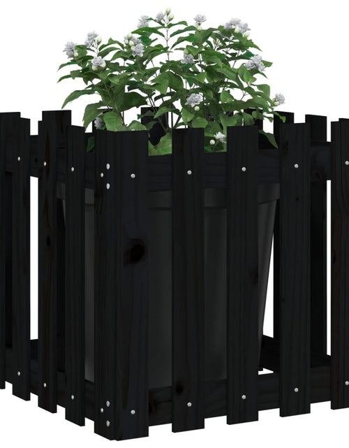 Încărcați imaginea în vizualizatorul Galerie, Jardinieră grădină design gard negru 50x50x50 cm lemn masiv pin - Lando
