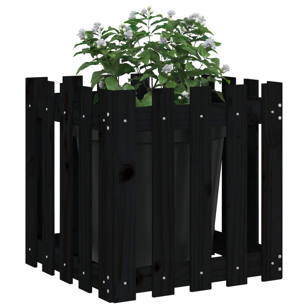 Jardinieră grădină design gard negru 50x50x50 cm lemn masiv pin - Lando