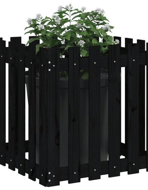 Загрузите изображение в средство просмотра галереи, Jardinieră grădină design gard negru 60x60x60 cm lemn masiv pin - Lando
