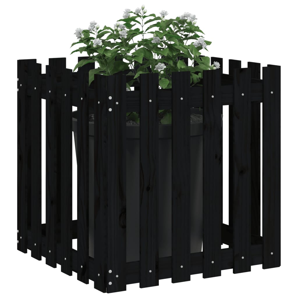 Jardinieră grădină design gard negru 60x60x60 cm lemn masiv pin - Lando