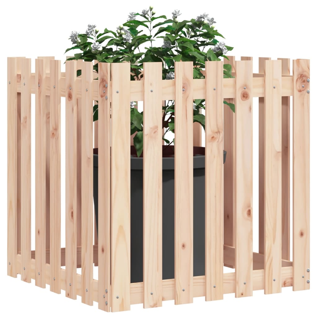 Jardinieră grădină cu design gard, 70x70x70 cm, lemn masiv pin - Lando