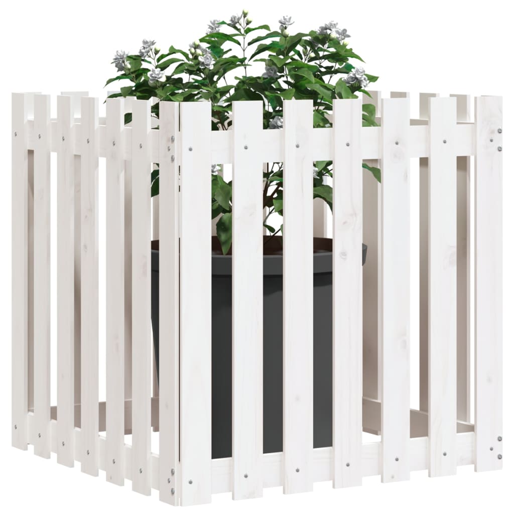 Jardinieră grădină design gard, alb, 70x70x70 cm lemn masiv pin - Lando