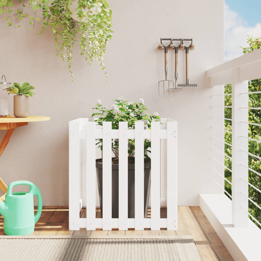 Jardinieră grădină design gard, alb, 70x70x70 cm lemn masiv pin - Lando