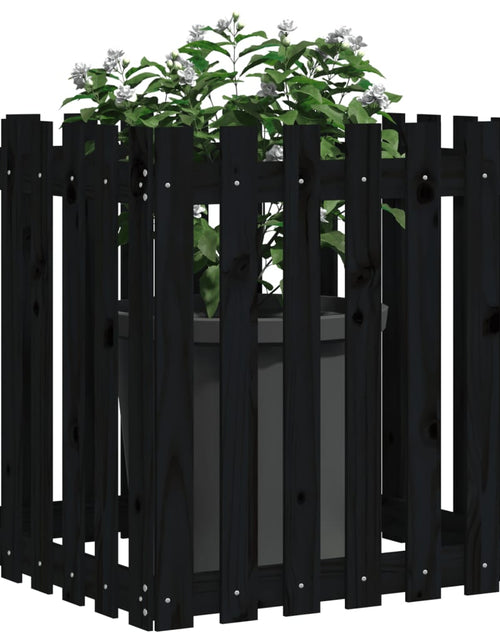 Încărcați imaginea în vizualizatorul Galerie, Jardinieră grădină design gard negru 70x70x70 cm lemn masiv pin - Lando
