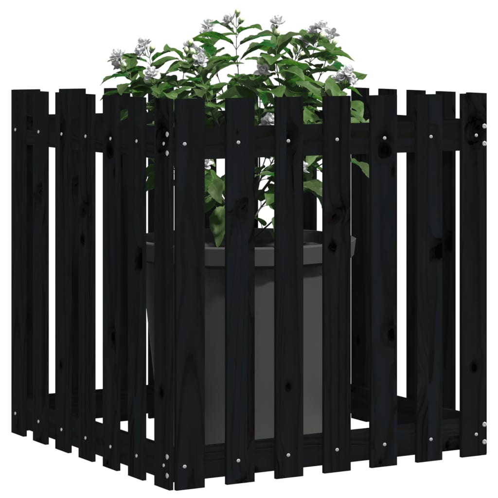 Jardinieră grădină design gard negru 70x70x70 cm lemn masiv pin - Lando