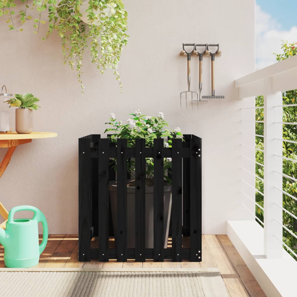 Jardinieră grădină design gard negru 70x70x70 cm lemn masiv pin - Lando