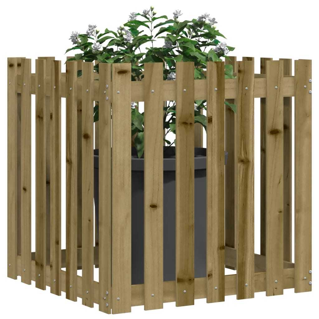 Jardinieră grădină cu design gard, 70x70x70 cm, lemn pin tratat - Lando