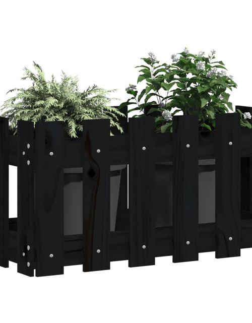 Загрузите изображение в средство просмотра галереи, Jardinieră grădină design gard negru 60x30x30 cm lemn masiv pin - Lando
