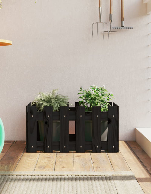 Загрузите изображение в средство просмотра галереи, Jardinieră grădină design gard negru 60x30x30 cm lemn masiv pin - Lando
