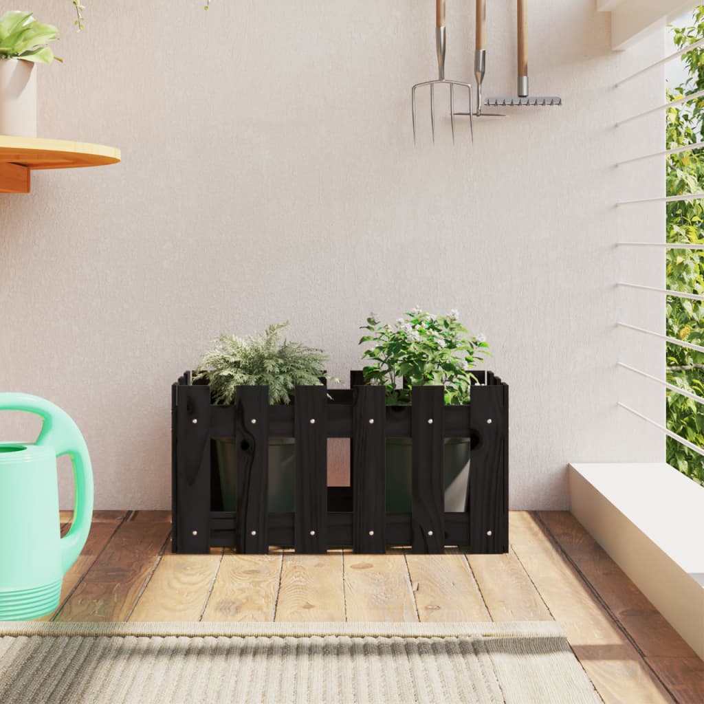 Jardinieră grădină design gard negru 60x30x30 cm lemn masiv pin - Lando