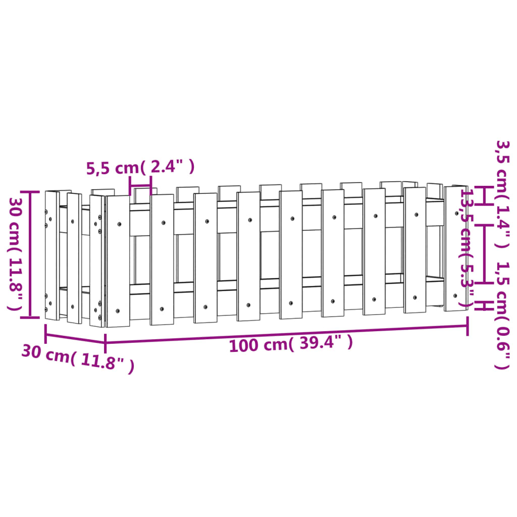 Pat înălțat grădină design gard 100x30x30 cm lemn de pin tratat - Lando